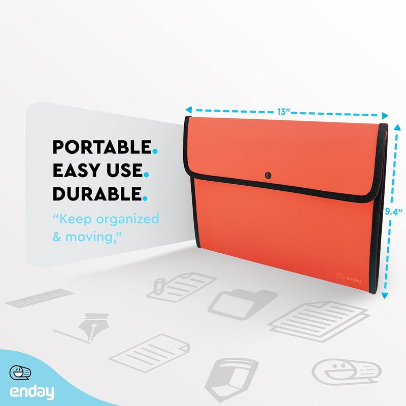 Enday Square Flap Document Holder Red, Expanding File Folder, A4 Letter Size Reusable Filling Envelopes, Snap Closure Wallet File Pouch Also Available in Pink, Purple, Green, Blue, Grey, 1 Pc– by - Image 5